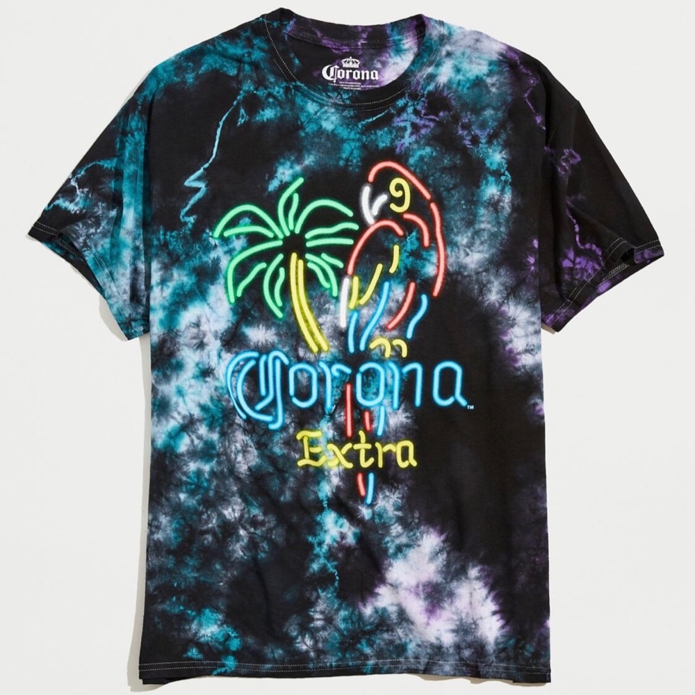 Urban Outfitters Corona Beer Neon Tie-Dye Tee  Graphic Summer T-shirt NEW